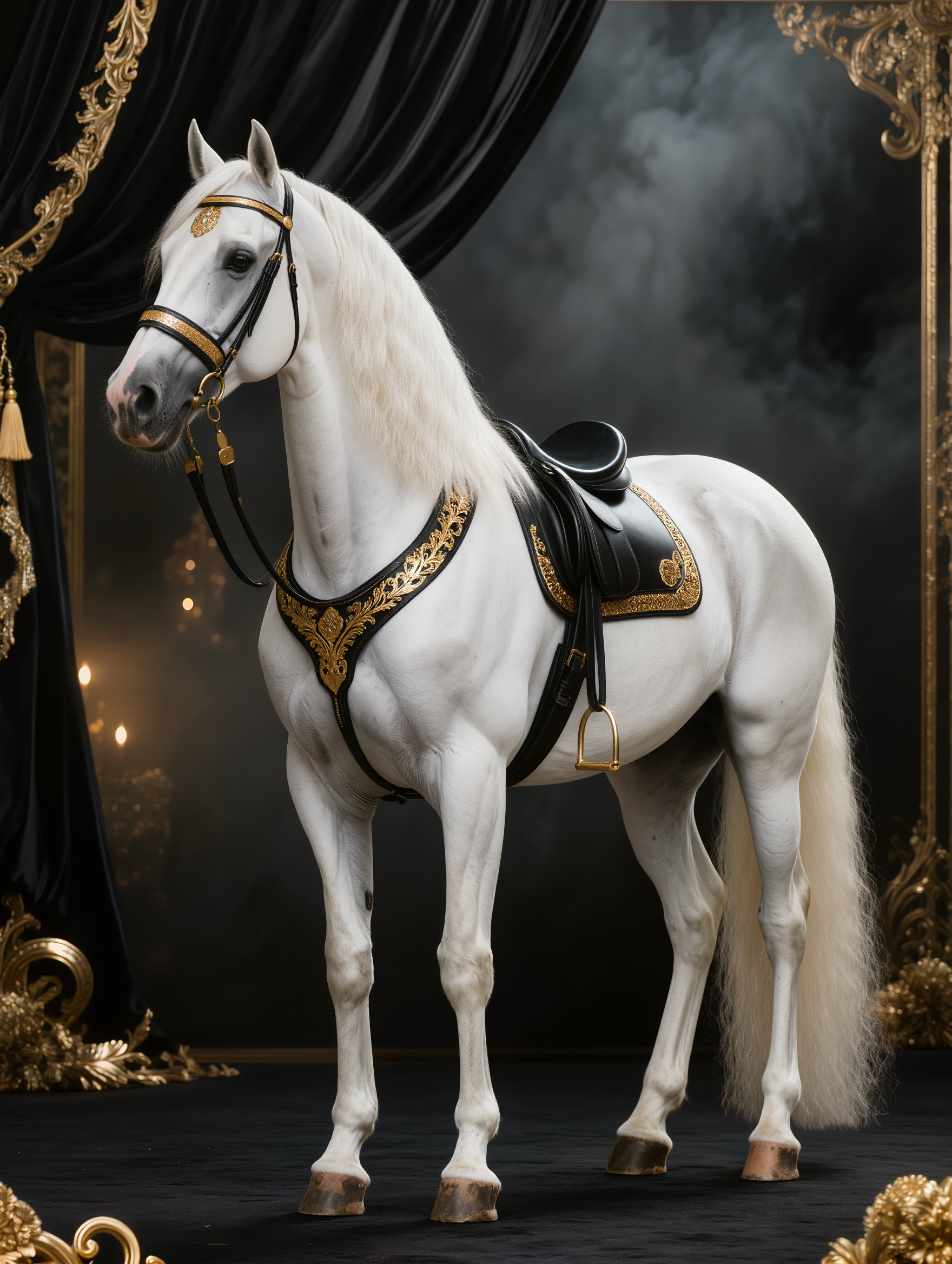 Decorative white horse for premium equestrian brand website